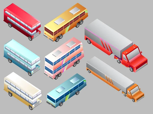 Set Van Bussen Vrachtwagens Vervoer Voertuigen Vectorillustratie — Stockvector