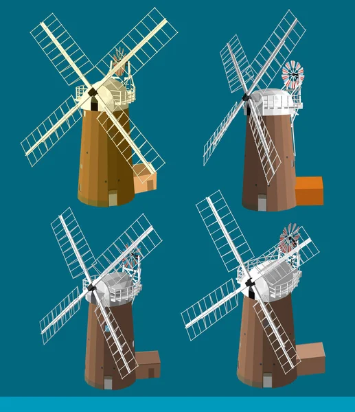 Cuatro Molinos Viento Ilustración Vectorial — Archivo Imágenes Vectoriales