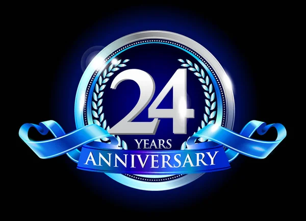 mavi kurdele ile 24 yıl dönümü logo. resimde imzalar. Blue ribbon ve gümüş yüzük gümüş yıldönümü logolu