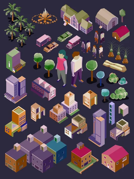 Cidade Moderna Isométrica Ilustração Vetorial — Vetor de Stock