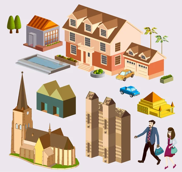 Αστικά Σπίτια Κτίρια Διανυσματικά Εικονογράφηση — Διανυσματικό Αρχείο