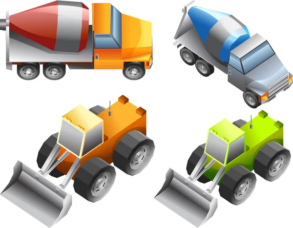 Набор Грузовых Автомобилей Тракторов Транспорт Транспортные Средства Векторная Иллюстрация — стоковый вектор