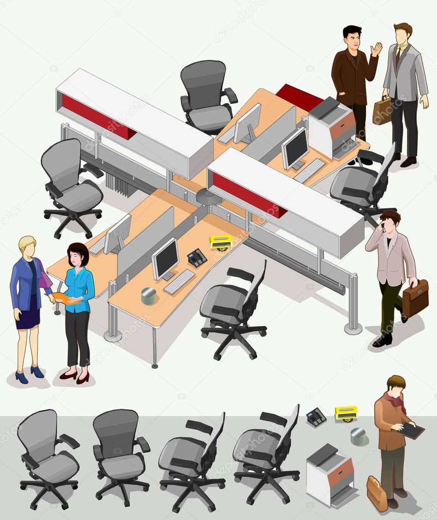isometric workstation, business vector illustration