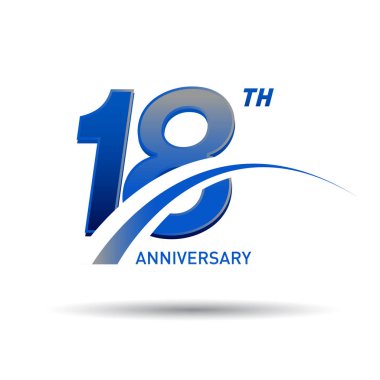18 yıl yıldönümü logosu beyaz zemin üzerine mavi