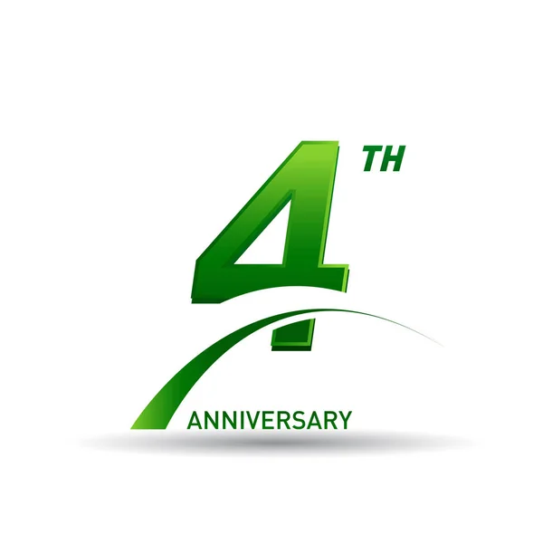 4年绿色周年纪念标志在白色背景 — 图库矢量图片