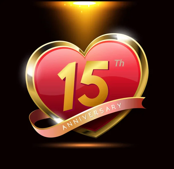 15年周年纪念装饰背景与心脏 — 图库矢量图片