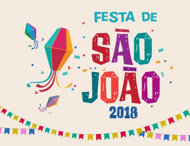Sao Joao ya da Festa junina, Brezilya haziran partisi tebrik kartı, davetiye. Vektör illüstrasyonu