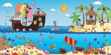 Deniz landscapewith çocuklar