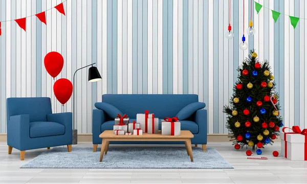 Natal Interior Moderna Sala Estar Com Uma Árvore Natal Renderização — Fotografia de Stock