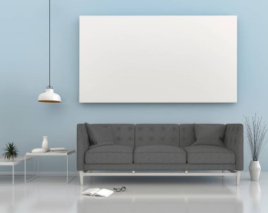 poster çerçevesi içinde yenilikçi iç modern oturma odası geçmiş, 3d render kadar alay