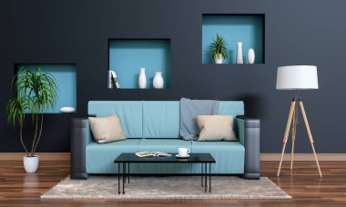 İç modern oturma odası 3D render 