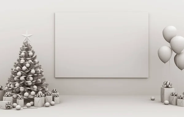 Mintája Fel Plakát Keret Karácsonyi Belső Modern Nappaliban Karácsonyfa Leképezés — Stock Fotó