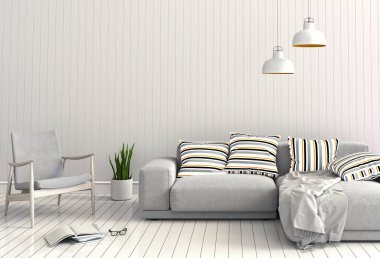 İç modern oturma odası 3D render 