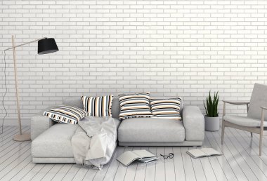 İç modern oturma odası 3D render 