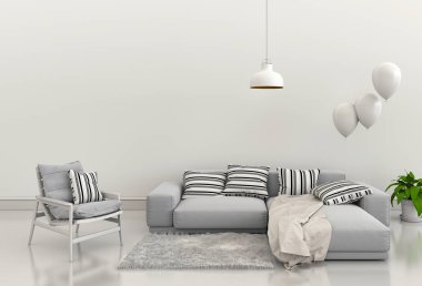 İç modern oturma odası 3D render 
