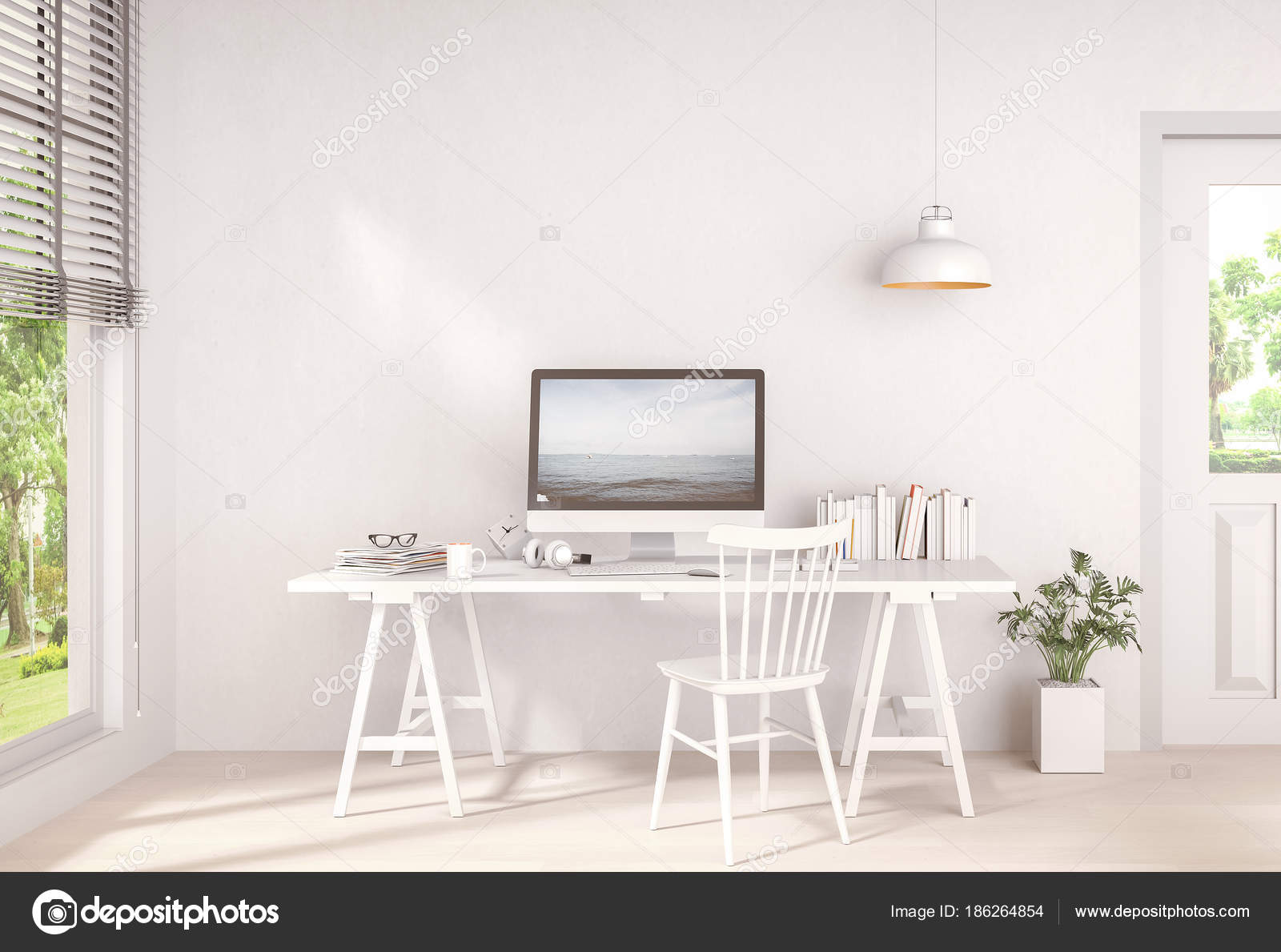 Interior Design Working Area Desktop Computer Screen White Top Desk — Stock  Photo © SRIJAROEN #186264854, image size:1600x1189