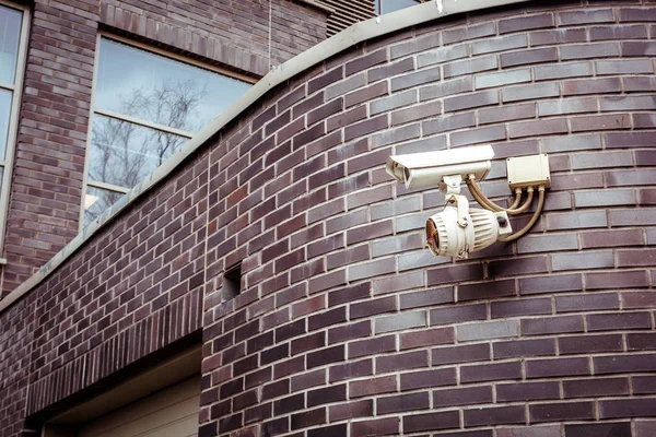 Security Camera Brick Wall Building — Stock Photo, Image