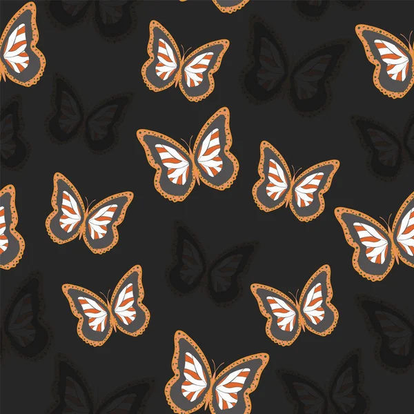 Sömlös bakgrund från ljusa fjärilar. — Stock vektor