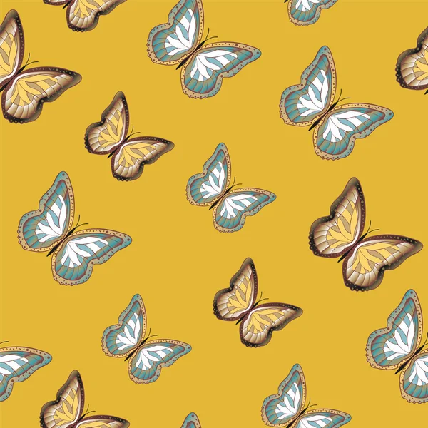 Fondo Sin Costuras Mariposas Brillantes Hermosas Mariposas Coloridas Vuelan Caóticamente — Vector de stock