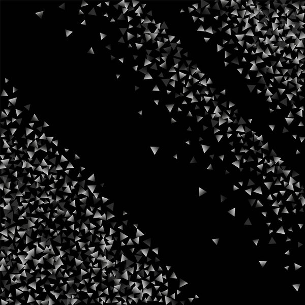 Silver confetti triangle on a black background. 