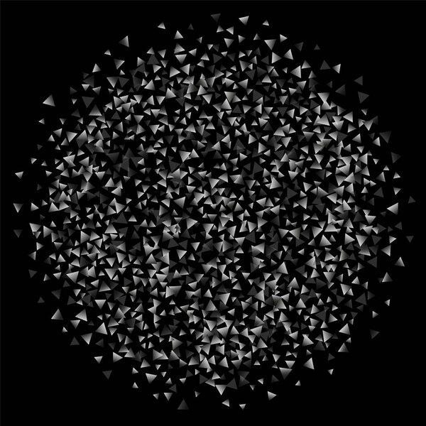 Silver confetti triangle on a black background.