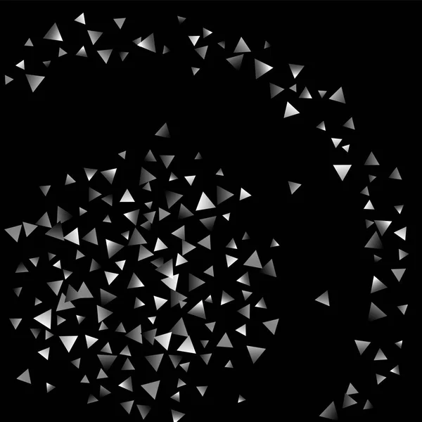 Triángulo de confeti plateado sobre fondo negro . — Vector de stock