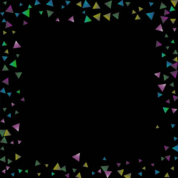 Confetti triângulos brilhantes em um fundo preto . — Vetor de Stock