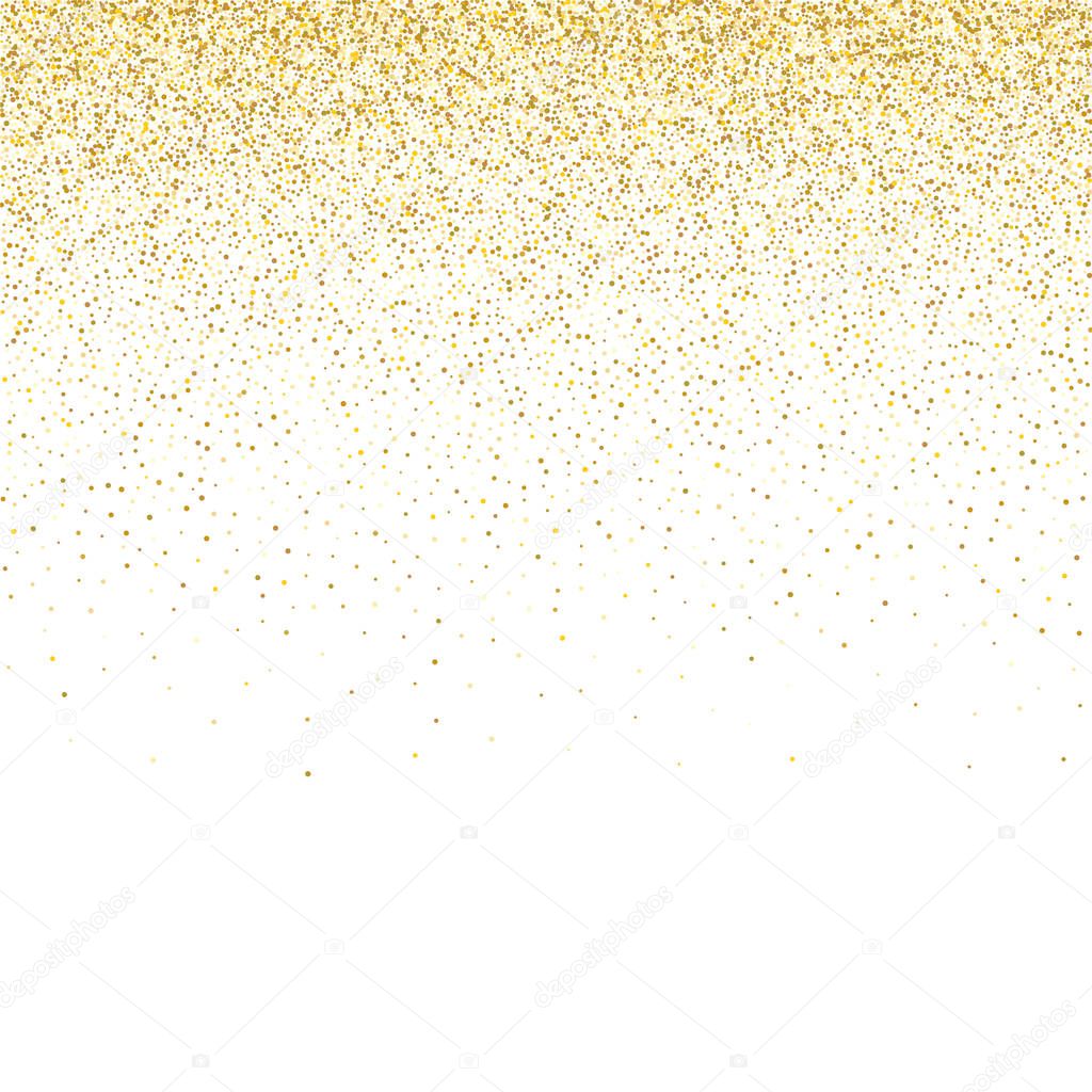 Golden small confetti on white background.