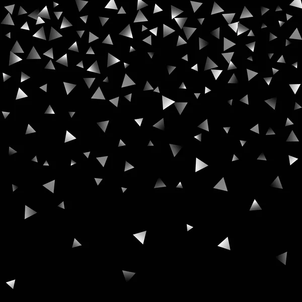 Triangle de confettis argent sur fond noir . — Image vectorielle