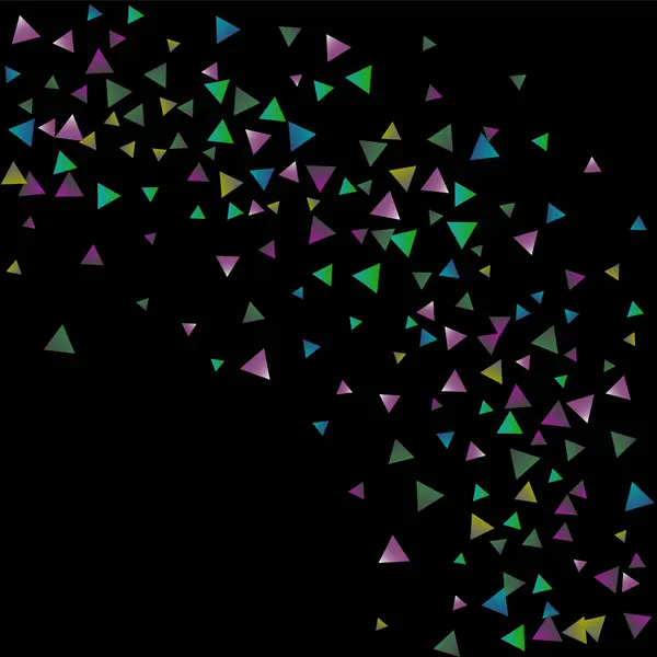 Konfety světlé trojúhelníky na černém pozadí. — Stockový vektor