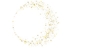 Beyaz arka planda altın parıltılı konfeti.