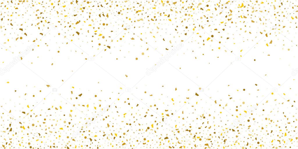 Golden glitter confetti on a white background.Gold banner. Decorative element. Luxury background for your design, logo, web, card, exclusive, certificate, gift, luxury, privilege,  store, present.