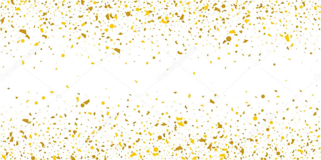 Golden glitter confetti on a white background.