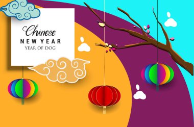 Çin yeni yılı 2018 tebrik kartı. Köpek yılı. Vektör çizim. Asya tarzı.