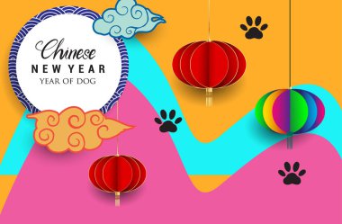 Çin yeni yılı 2018 tebrik kartı. Köpek yılı. Vektör çizim. Asya tarzı.