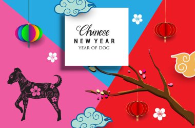 Çin yeni yılı 2018 tebrik kartı. Köpek yılı. Vektör çizim. Asya tarzı.