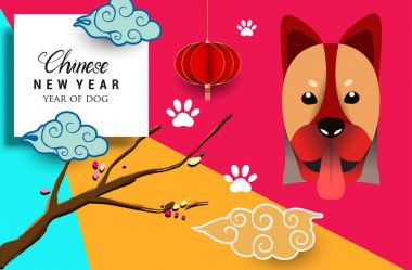 Çin yeni yılı 2018 tebrik kartı. Köpek yılı. Vektör çizim. Asya tarzı.