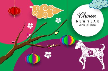 Çin yeni yılı 2018 tebrik kartı. Köpek yılı. Vektör çizim. Asya tarzı.