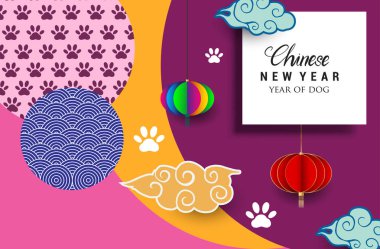 Çin yeni yılı 2018 tebrik kartı. Köpek yılı. Vektör çizim. Asya tarzı.