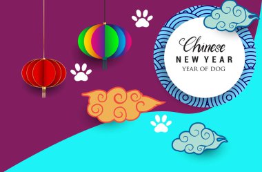 Çin yeni yılı 2018 tebrik kartı. Köpek yılı. Vektör çizim. Asya tarzı.