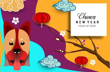 Çin yeni yılı 2018 tebrik kartı. Köpek yılı. Vektör çizim. Asya tarzı.