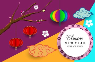 Çin yeni yılı 2018 tebrik kartı. Köpek yılı. Vektör çizim. Asya tarzı.