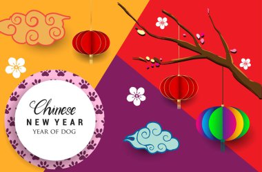 Çin yeni yılı 2018 tebrik kartı. Köpek yılı. Vektör çizim. Asya tarzı.