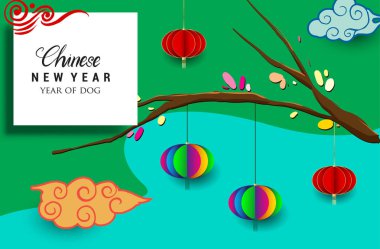 Çin yeni yılı 2018 tebrik kartı. Köpek yılı. Vektör çizim. Asya tarzı.