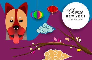 Çin yeni yılı 2018 tebrik kartı. Köpek yılı. Vektör çizim. Asya tarzı.