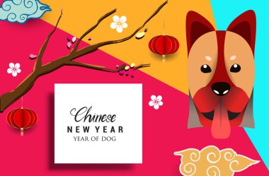 Çin yeni yılı 2018 tebrik kartı. Köpek yılı. Vektör çizim. Asya tarzı.