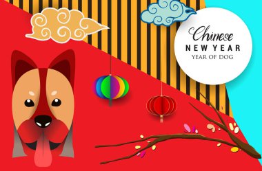 Çin yeni yılı 2018 tebrik kartı. Köpek yılı. Vektör çizim. Asya tarzı.