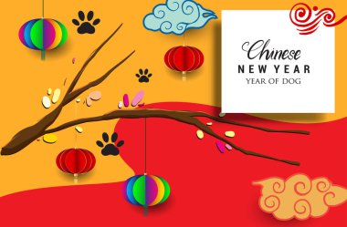 Çin yeni yılı 2018 tebrik kartı. Köpek yılı. Vektör çizim. Asya tarzı.