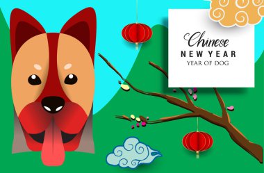 Çin yeni yılı 2018 tebrik kartı. Köpek yılı. Vektör çizim. Asya tarzı.