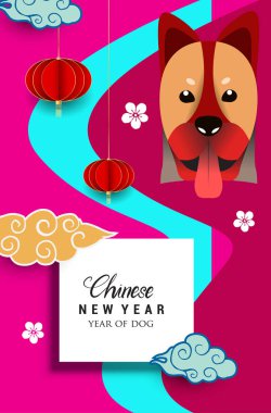 Çin yeni yılı 2018 tebrik kartı. Köpek yılı. Vektör çizim. Asya tarzı.